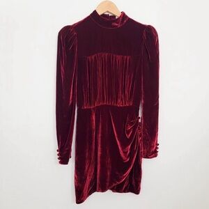 Reformation Evora Silk Blend Velvet Mini Dress in Chianti Red 0